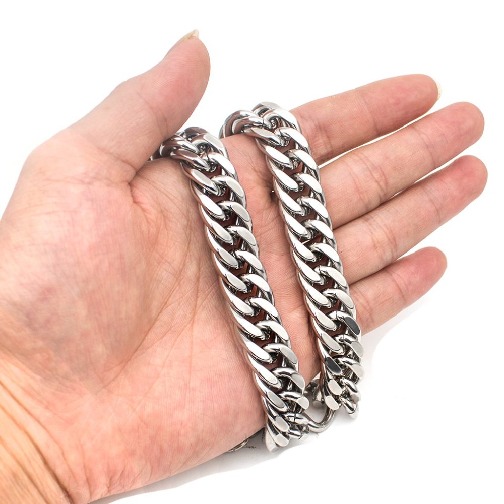 "Boutique Cuban chain double buckle 14mm stainless steel bracelet, BL55590175 - Picture 5 of 8